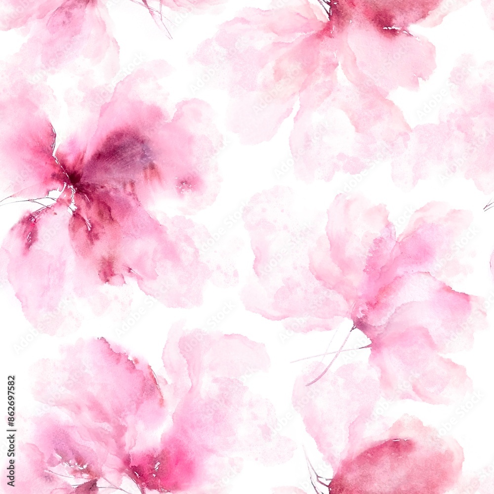 Fototapeta premium Seamless floral pattern. Pink peony flowers ornament. Floral background with abstact watercolor florals. Textile design.