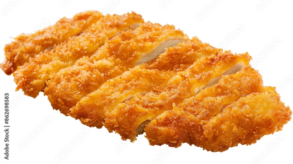 Tonkatsu, breaded and deep fried pork cutlet, crispy and golden, symmetrically placed and isolated as a PNG, ideal for quick meals or comfort food themes Tonkatsu, breaded and deep fried pork cutlet, crispy and golden, symmetrically placed and isolated as a PNG, ideal for quick meals or comfort food themes