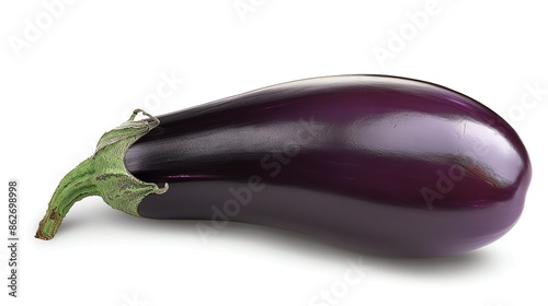 Whole eggplant, sleek and purple, vibrant and detailed, perfectly centered and isolated, available as a PNG for Mediterranean cuisine or plant based diets