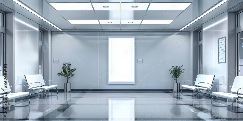 Modern Lobby Interior with Empty Advertisement Space Modern Lobby Interior with Empty Advertisement Space