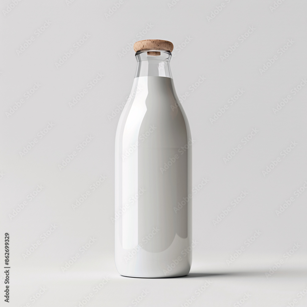 A bottle of milk stands against a vibrant blue background. A bottle of milk stands against a vibrant blue background.