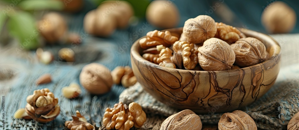 Walnuts are a tasty snack option with an appealing taste, ideal for enjoying. Copy space image. Place for adding text and design Walnuts are a tasty snack option with an appealing taste, ideal for enjoying. Copy space image. Place for adding text and design