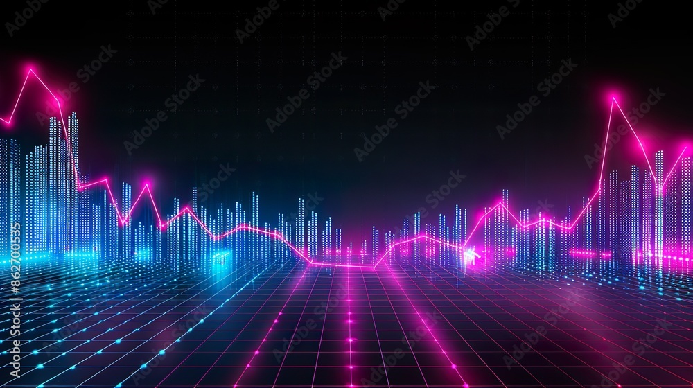Neon Lights Digital Data Graphs Visualization Futuristic Blue Pink Technology Elements Neon Lights Digital Data Graphs Visualization Futuristic Blue Pink Technology Elements