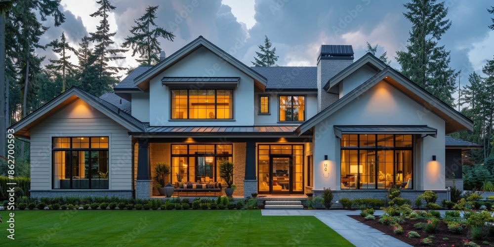 Modern Two-Story Home with Warm Lighting Modern Two-Story Home with Warm Lighting