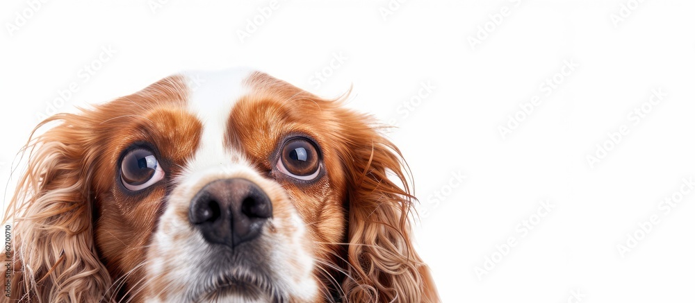 Adorable Cavalier Spaniel portrait against a white background with available copy space image. Adorable Cavalier Spaniel portrait against a white background with available copy space image.