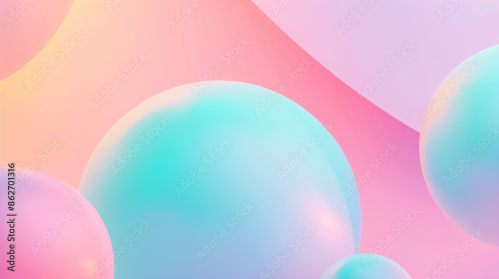 A pastel gradient background transitions from soft pink to pale blue. Overlaid on top are bold geometric shapes in contrasting neon colors, creating a vibrant and dynamic composition.