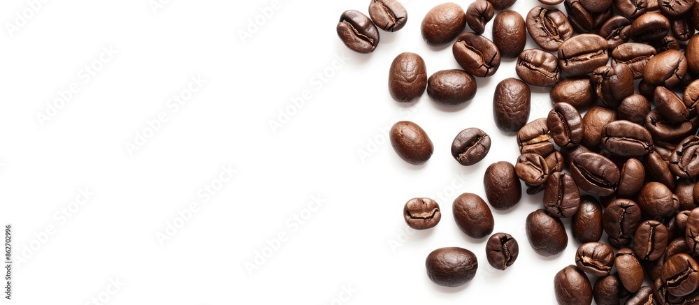 Fototapeta premium Coffee beans on a white background with copy space image.