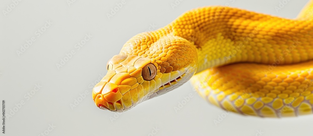Python snake in yellow color against a white backdrop, with ample copy space image. Python snake in yellow color against a white backdrop, with ample copy space image.