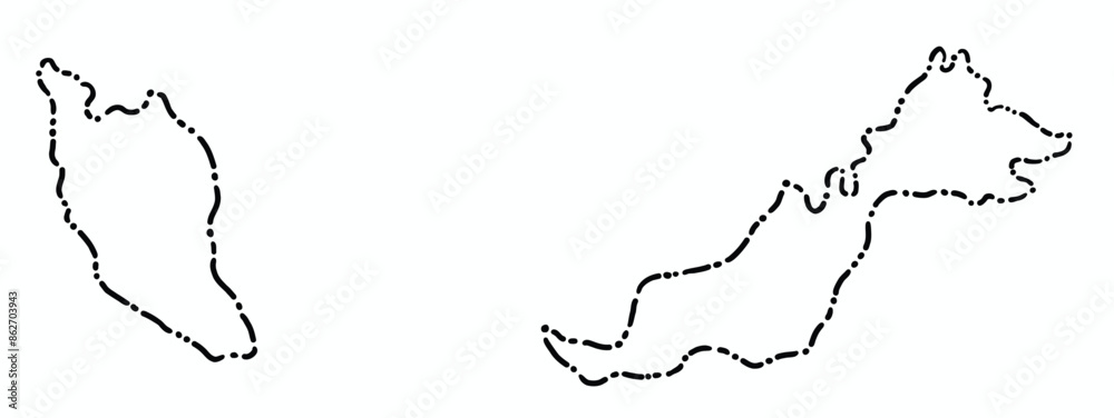 Doodle freehand dash line drawing of Malaysia map. Doodle freehand dash line drawing of Malaysia map.