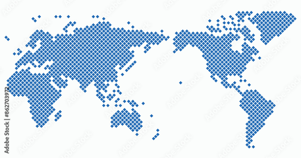 Fototapeta premium Square shape world map on white background.
