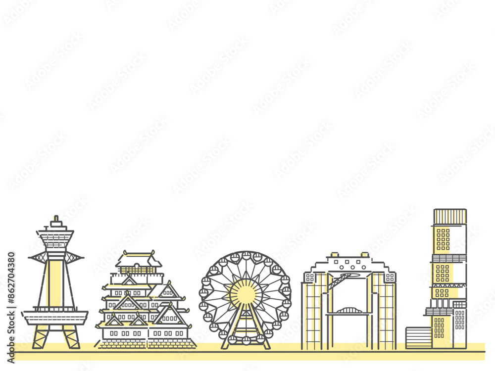 Naklejka premium 大阪 建物 背景 イラスト