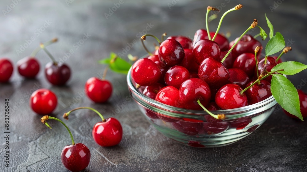 Bowl of Fresh Cherries with Leaves Bowl of Fresh Cherries with Leaves