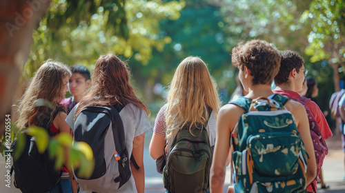 High School Students in the School Yard - Back to School