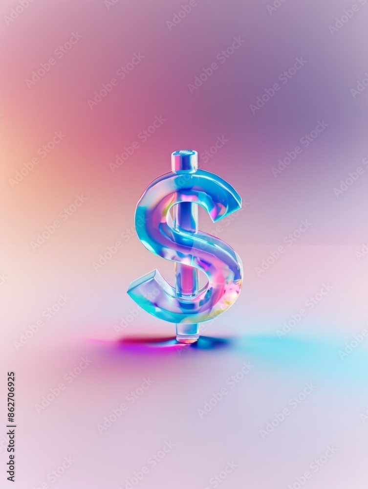 3D Translucent Glass PVC dollar sign symbol Icon with Color Gradient Background, Typography Design, Graphic resource, logo design, wallpaper, banner , brochure,  advertising, illustration, branding