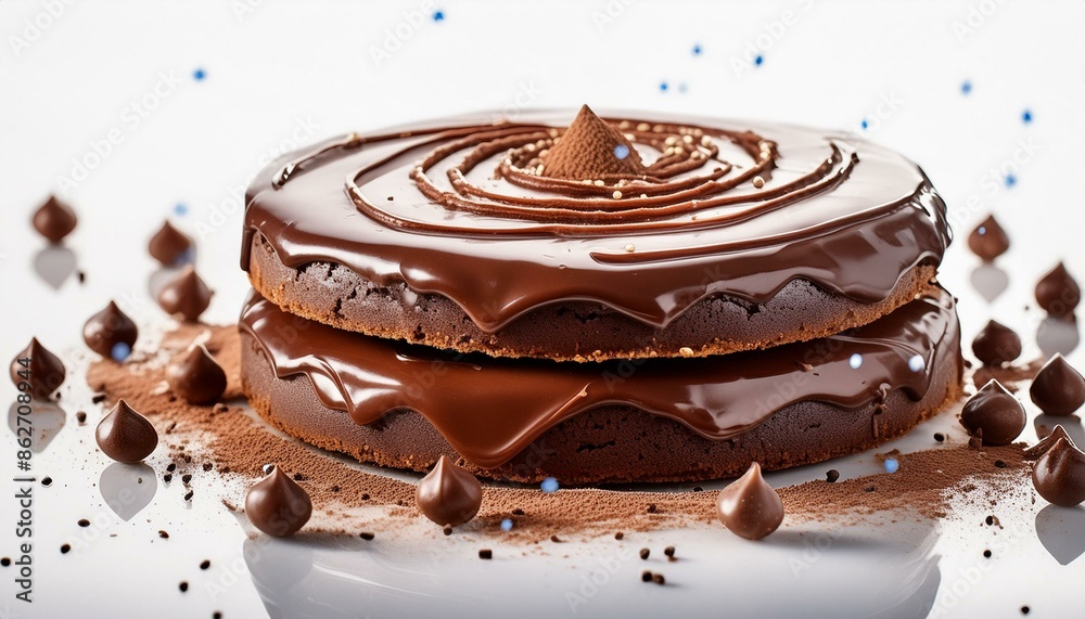 Chocolate cream cake on white background Chocolate cream cake on white background
