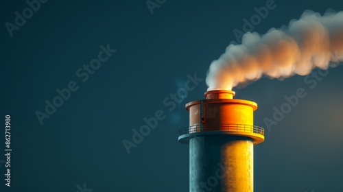 industrial smoke stack emitting pollution against a dark blue sky.