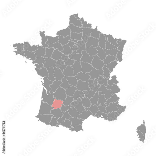 Lot et Garonne department map, administrative division of France. Vector illustration.
