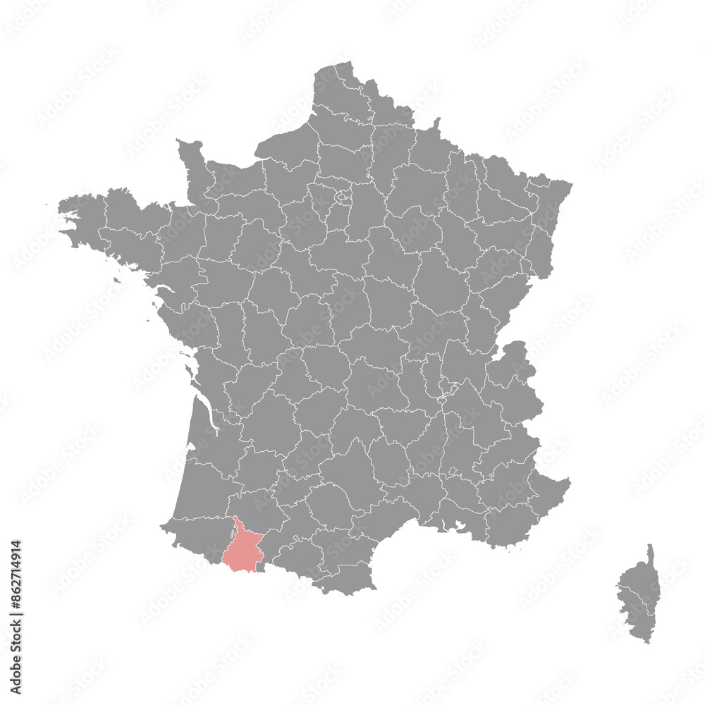 Obraz premium Hautes Pyrenees department map, administrative division of France. Vector illustration.