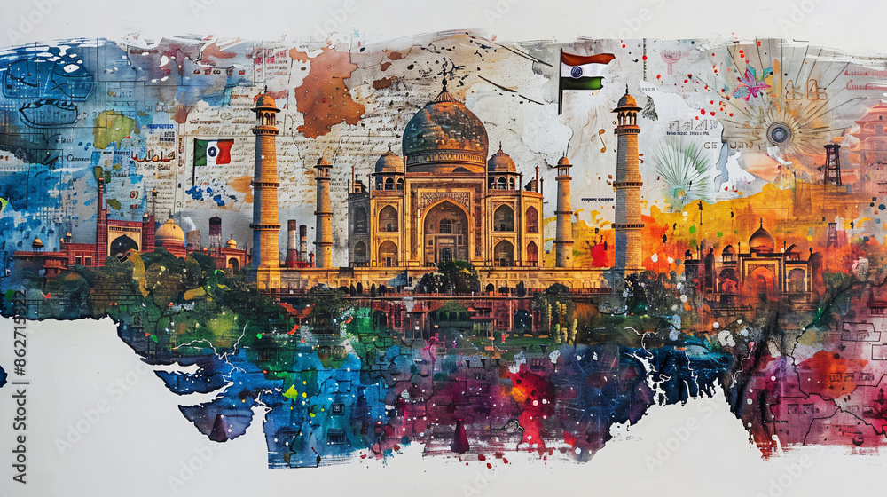 Naklejka premium Celebrate India's Independence Day on August 15 with a tribute to the Indian Gate adorned with the national flag. 
