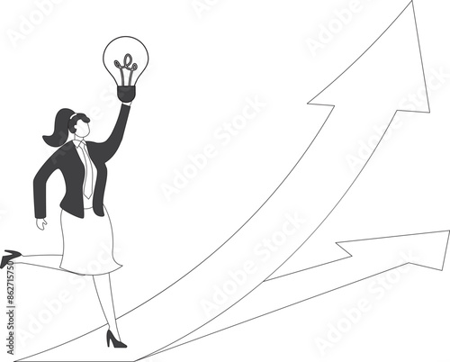 Businesswoman push the arrow upward