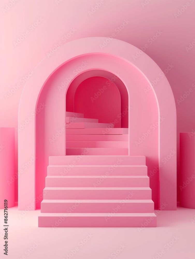 pink abstract geometric archway and staircase minimalist 3d render. pink abstract geometric archway and staircase minimalist 3d render.
