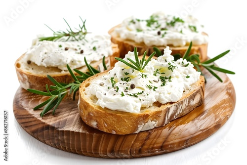 S&D cream cheese spread bread herbs white background healthy food concept