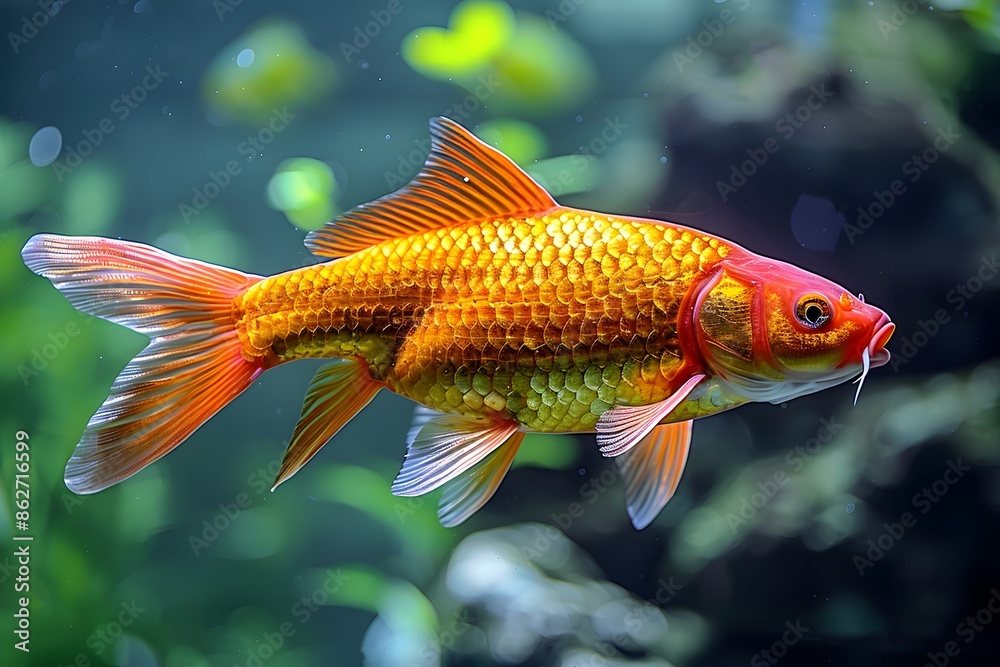 Vibrant Goldfish with Lush Aquatic Background - Perfect for Aquarium Design and Education Vibrant Goldfish with Lush Aquatic Background - Perfect for Aquarium Design and Education