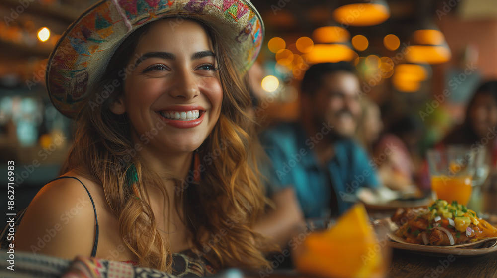 Young adults in a restaurant, sharing a meal and engaging in cheerful conversation, creating a warm and friendly atmosphere. Young adults in a restaurant, sharing a meal and engaging in cheerful conversation, creating a warm and friendly atmosphere.