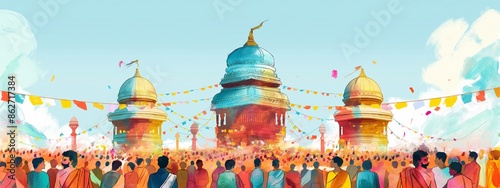 Abstract illustration of celebrating rath yatra with a colorful traditional chariots. photo