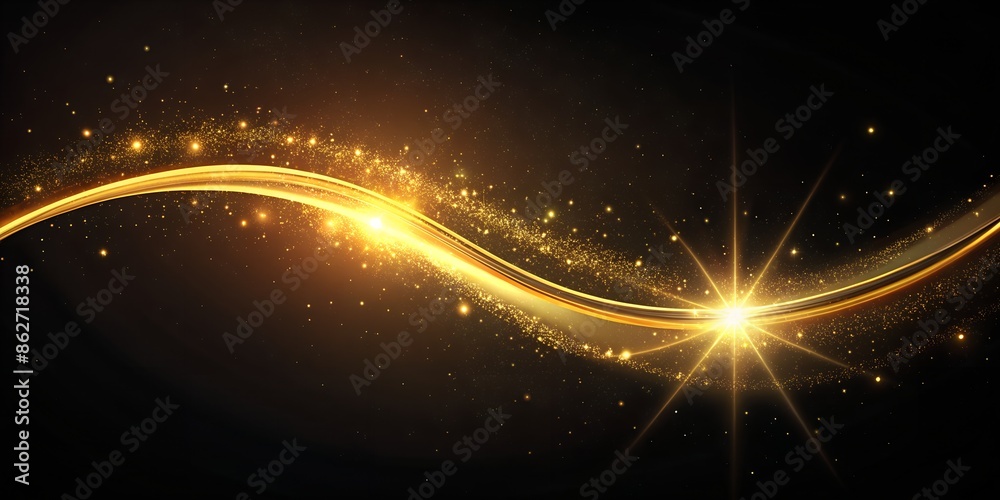 Fototapeta premium an elegant gold line with sparks and glitter on a black background.