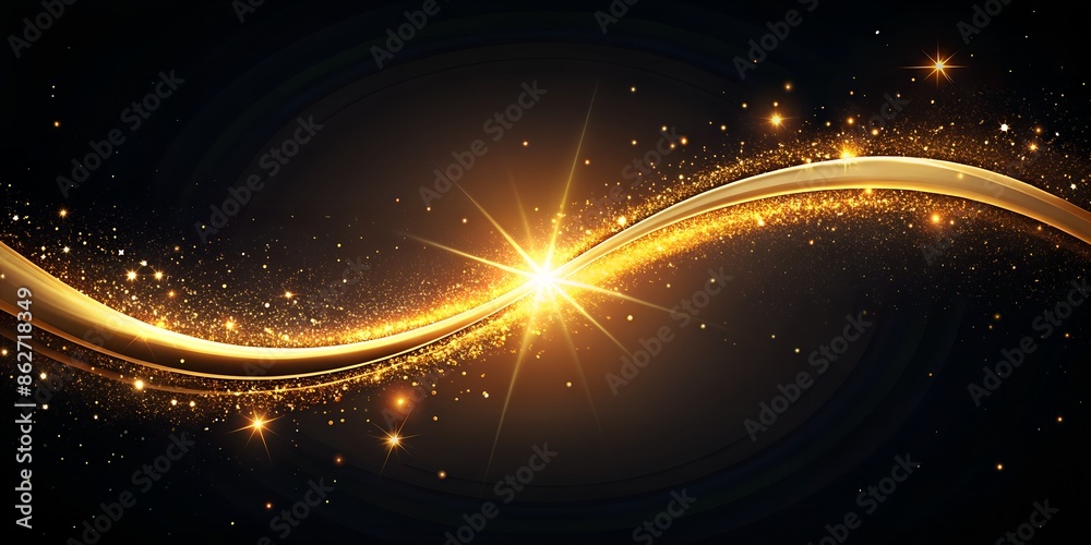 an elegant gold line with sparks and glitter on a black background. an elegant gold line with sparks and glitter on a black background.