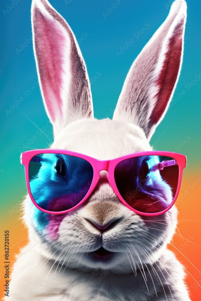 Fototapeta premium A rabbit wearing sunglasses and a pink frame