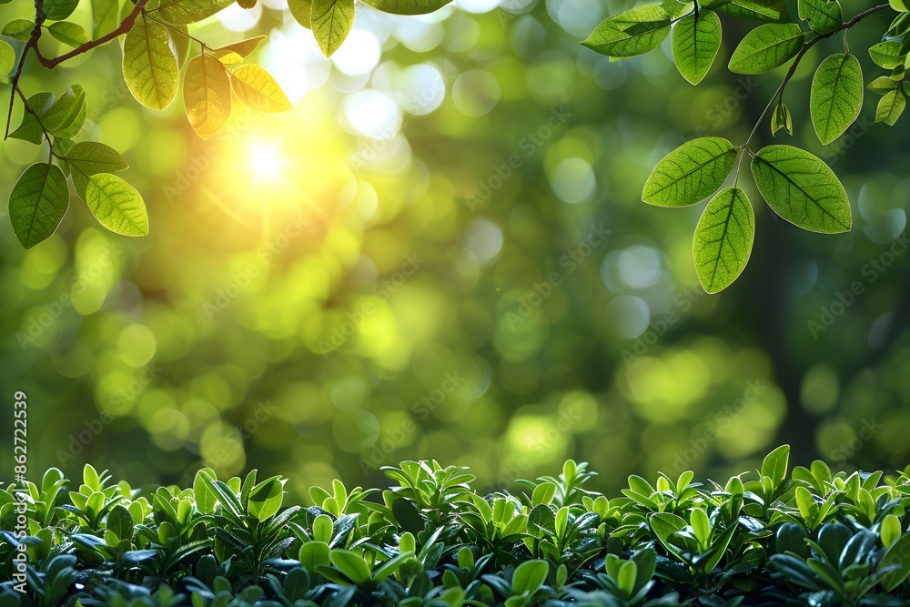 Sunlit Green Foliage and Bushes in a Lush Natural Background - Beautiful Nature Scene for Posters or Prints Sunlit Green Foliage and Bushes in a Lush Natural Background - Beautiful Nature Scene for Posters or Prints