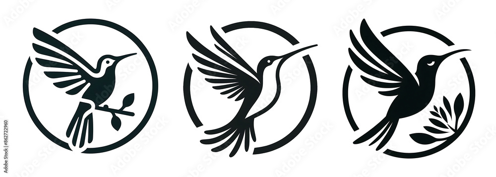 Obraz premium Set of silhouettes of birds on a white background. Ai Generated.