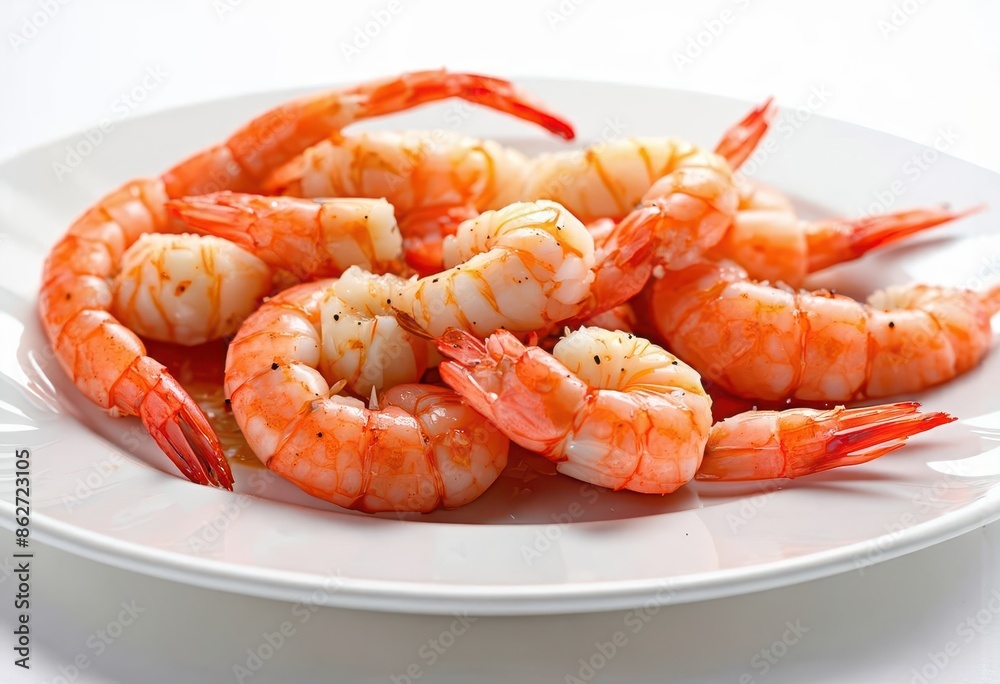 Cooked Shrimp on a White Plate Cooked Shrimp on a White Plate
