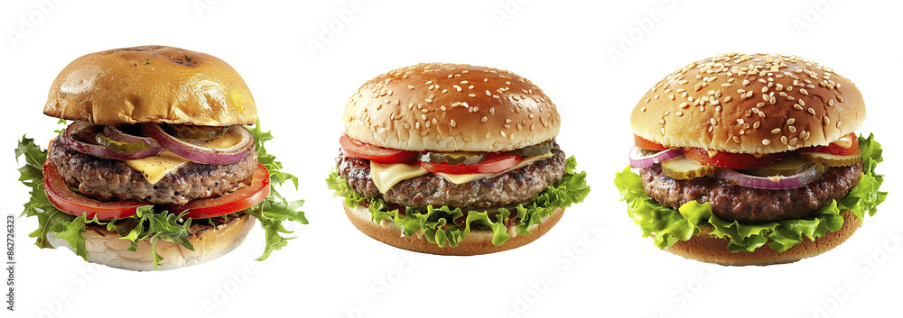 Set of delicious hamburger. Hamburger on transparent background. Set of delicious hamburger. Hamburger on transparent background.