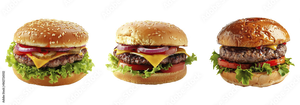 Set of delicious hamburger. Hamburger on transparent background. Set of delicious hamburger. Hamburger on transparent background.