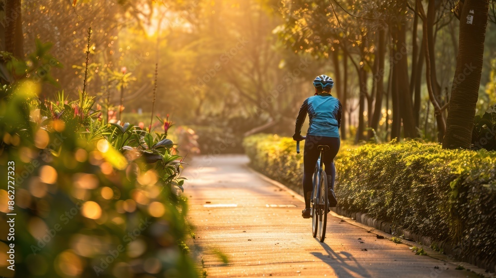 Obraz premium The Cyclist on Sunset Path