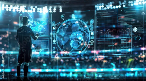 Fototapeta Naklejka Na Ścianę i Meble -  sport technology football information analysis soccer player statistics for manager. Generative AI
