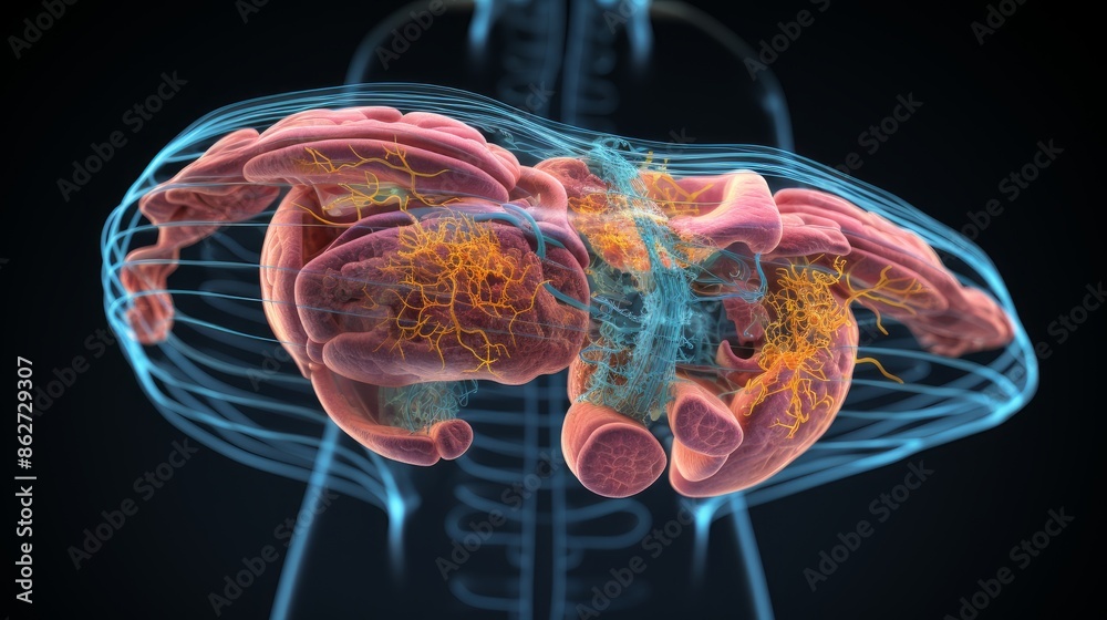 Anatomical model of the human body and organs. Part of a human body ...