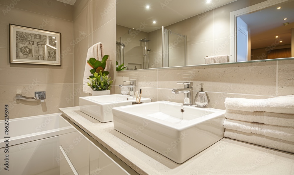 Cozy bathroom with a blank canvas above the sink Cozy bathroom with a blank canvas above the sink