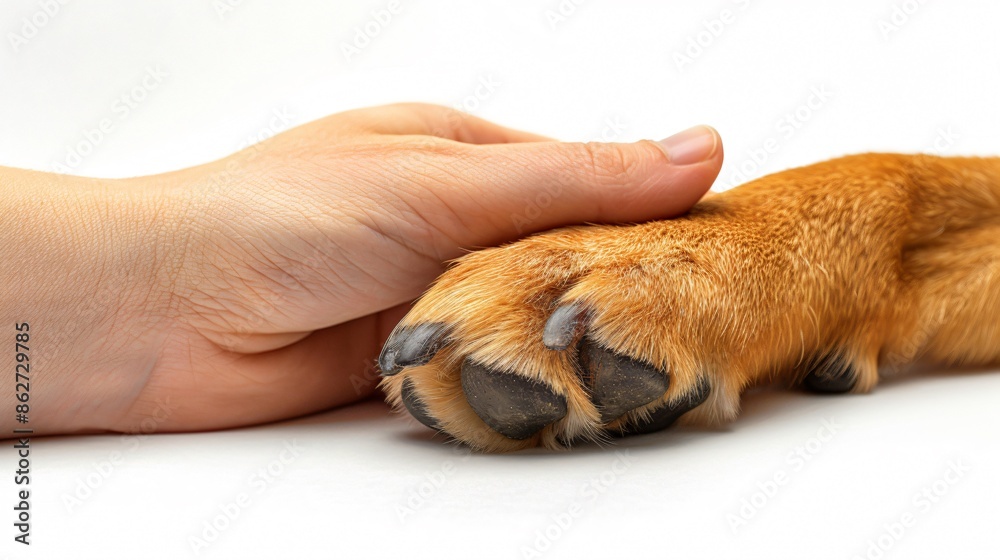 Playful Dog Paw Meets Human Hand in Friendly Touch Playful Dog Paw Meets Human Hand in Friendly Touch