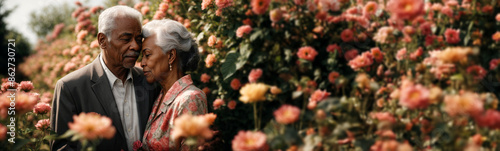 Wallpaper Mural Romantic portrait of gorgeous elderly couple in a flower garden Torontodigital.ca