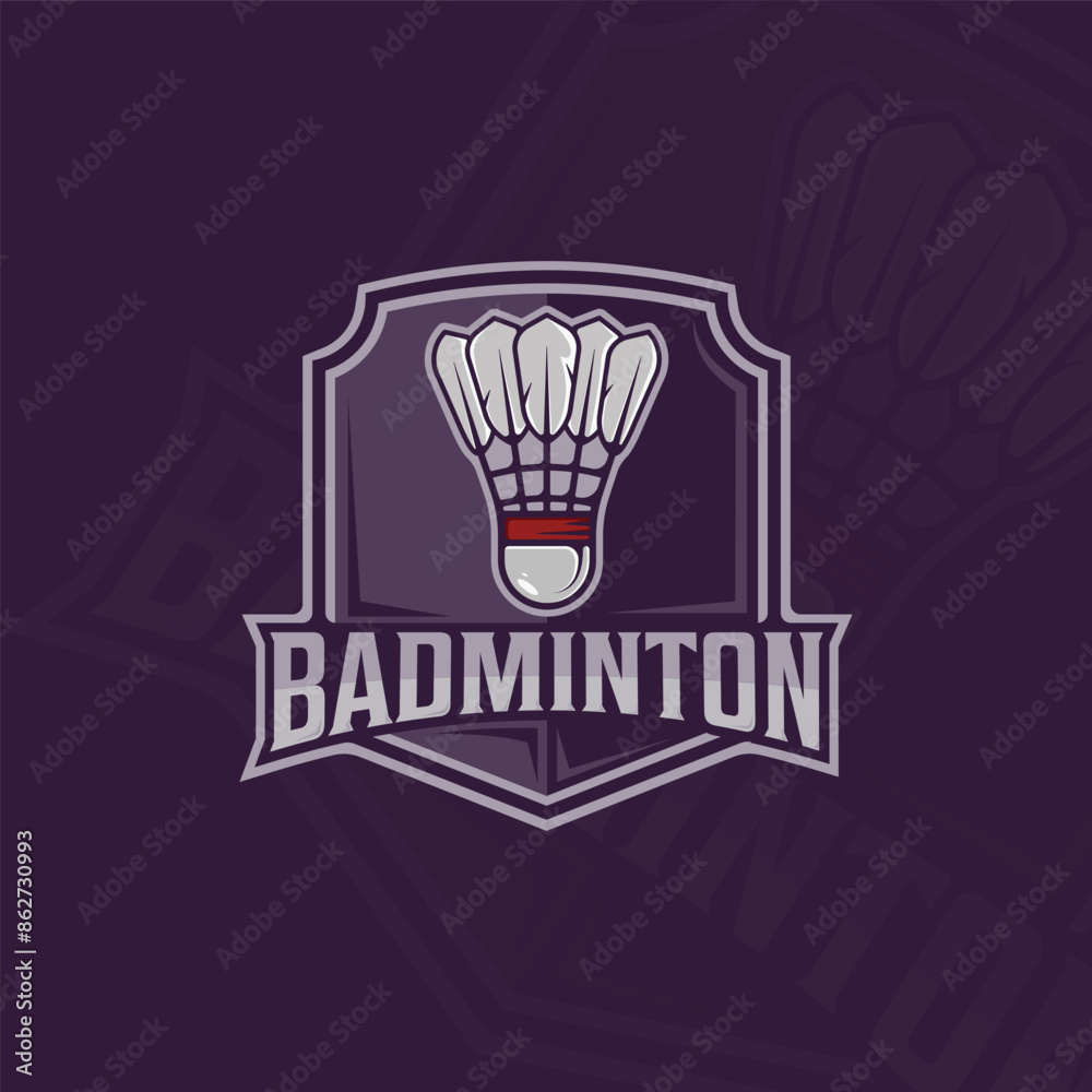 Fototapeta premium shuttlecock of badminton emblem logo vector illustration template icon graphic design. sport sign and symbol for club or academy or tournament with badge modern style concept
