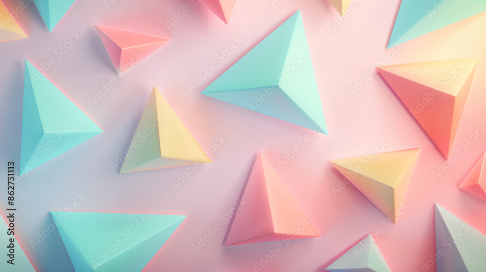 A soft pastel background with a few triangles in contrasting neon colors. The triangles overlap and intersect, creating a geometric puzzle with minimal elements. A soft pastel background with a few triangles in contrasting neon colors. The triangles overlap and intersect, creating a geometric puzzle with minimal elements.