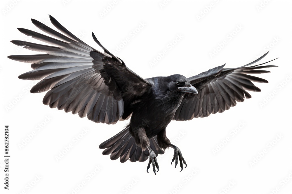Fototapeta premium Flying crow animal bird white background.