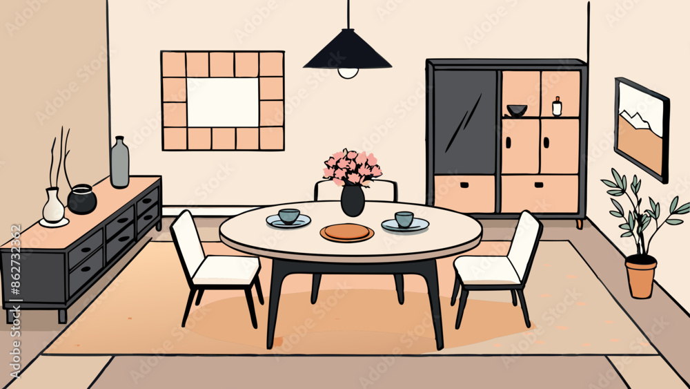 Fototapeta premium Modern Dining Room Interior with Elegant Furniture and Decor