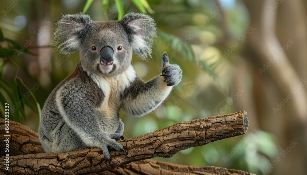 Obraz premium Cute and Friendly Koala Making a Thumbs Up Gesture in the Forest