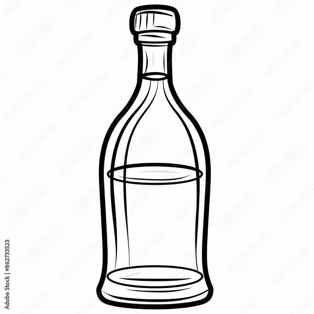 Black and white outline drawing of an empty bottle, suitable for various design projects including coloring pages and educational materials. Black and white outline drawing of an empty bottle, suitable for various design projects including coloring pages and educational materials.