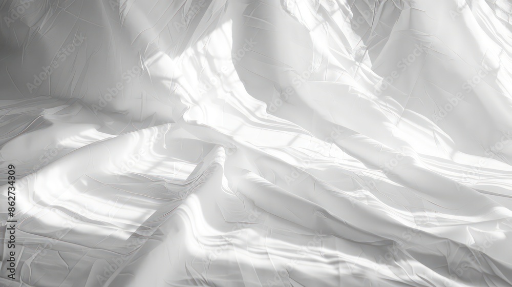 Fototapeta premium sunlight shadow on abstract white sheet background texture. Copy space image. Generative AI